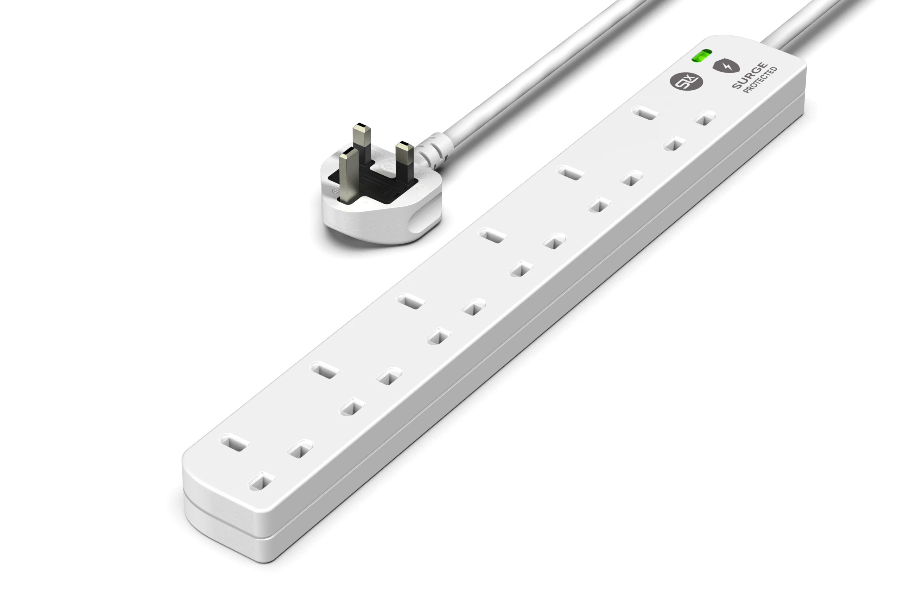 6 Gang Extension Lead 2m - (Surge protected & neon)