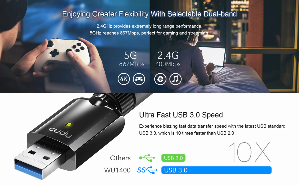 Cudy AC1300 High Gain Dual Band USB Wi-Fi Adapter - Image 5
