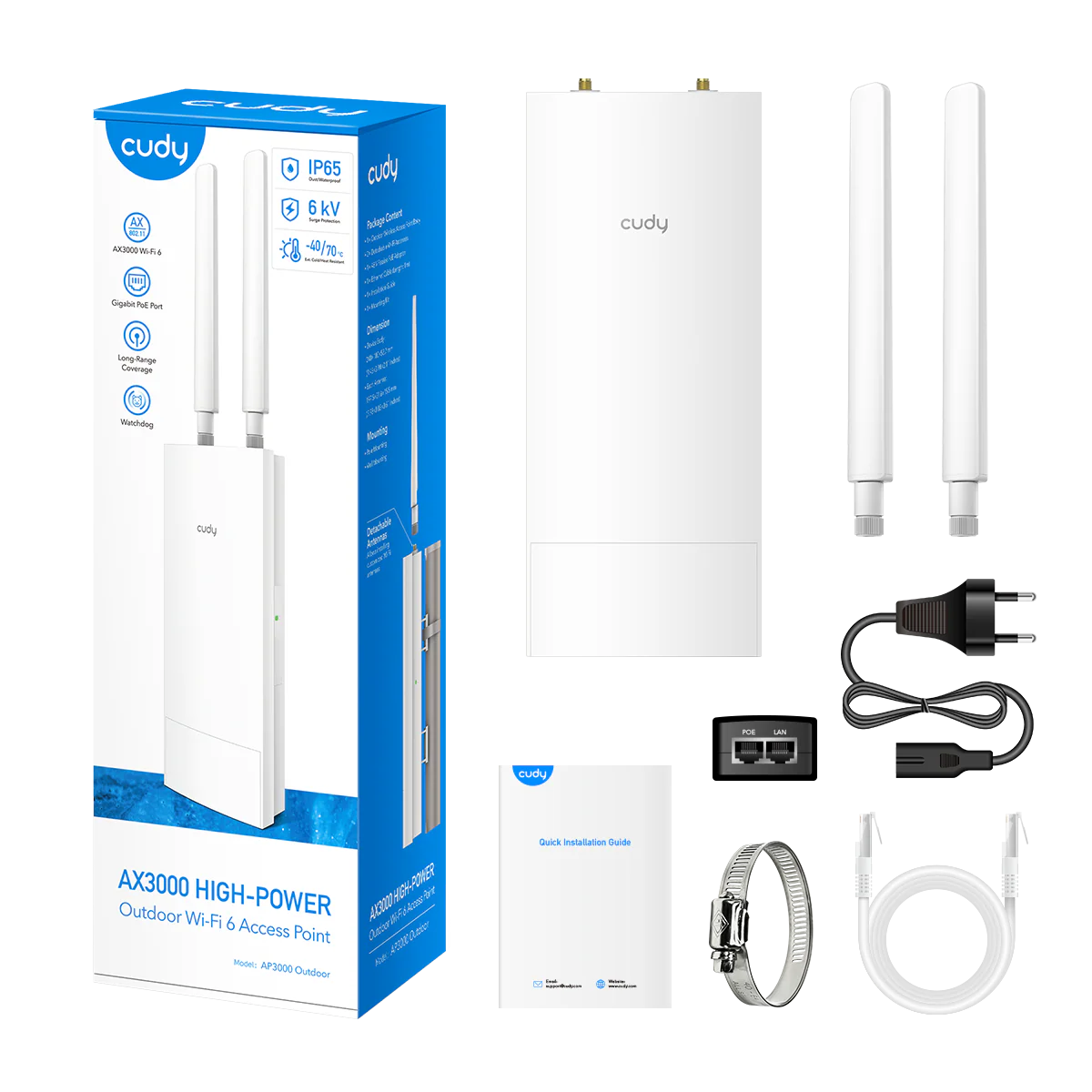 Cudy Outdoor AX3000 2.5GB PoE Wireless Access Point with Mesh (Includes PoE Injector) - Image 2