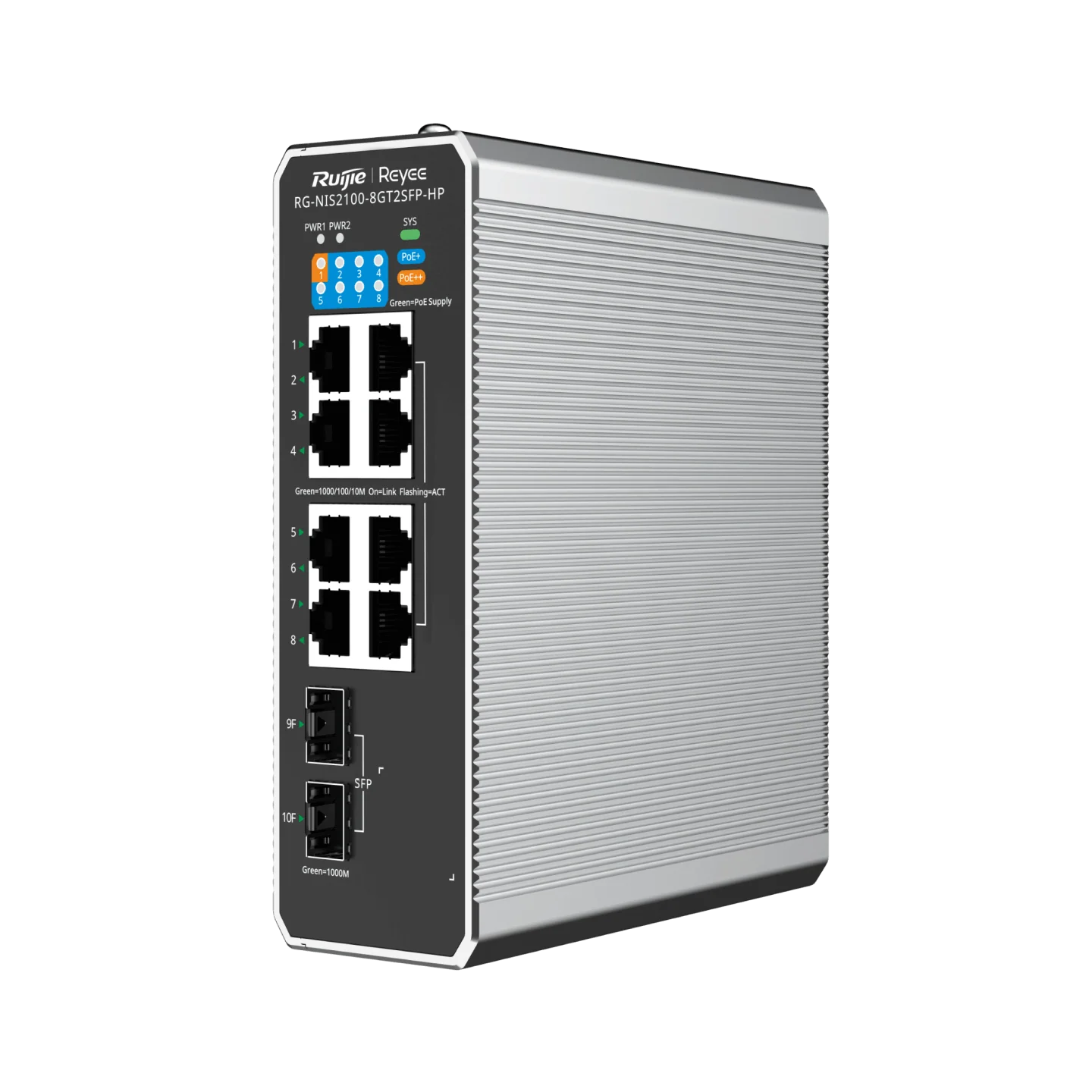 Reyee 10-Port Cloud Managed Industrial Switch, with 1 x PoE++ Port, 7 x PoE+ Ports, and 2 x SFP Uplink Ports - Image 5