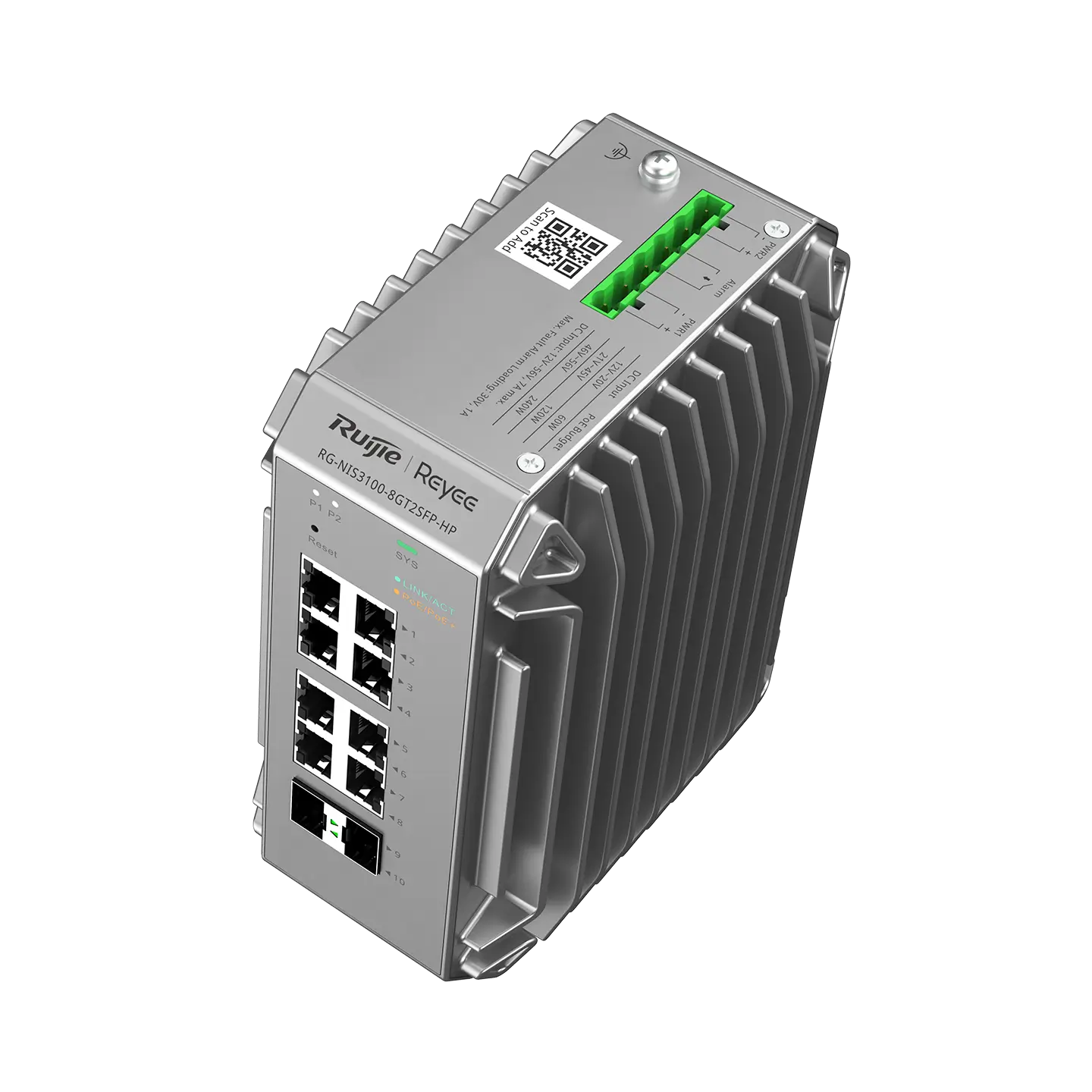 Reyee 10 Port Industrial Grade Gigabit Cloud Managed PoE+ Switch with 2 SFP Uplink, 240W - Image 3
