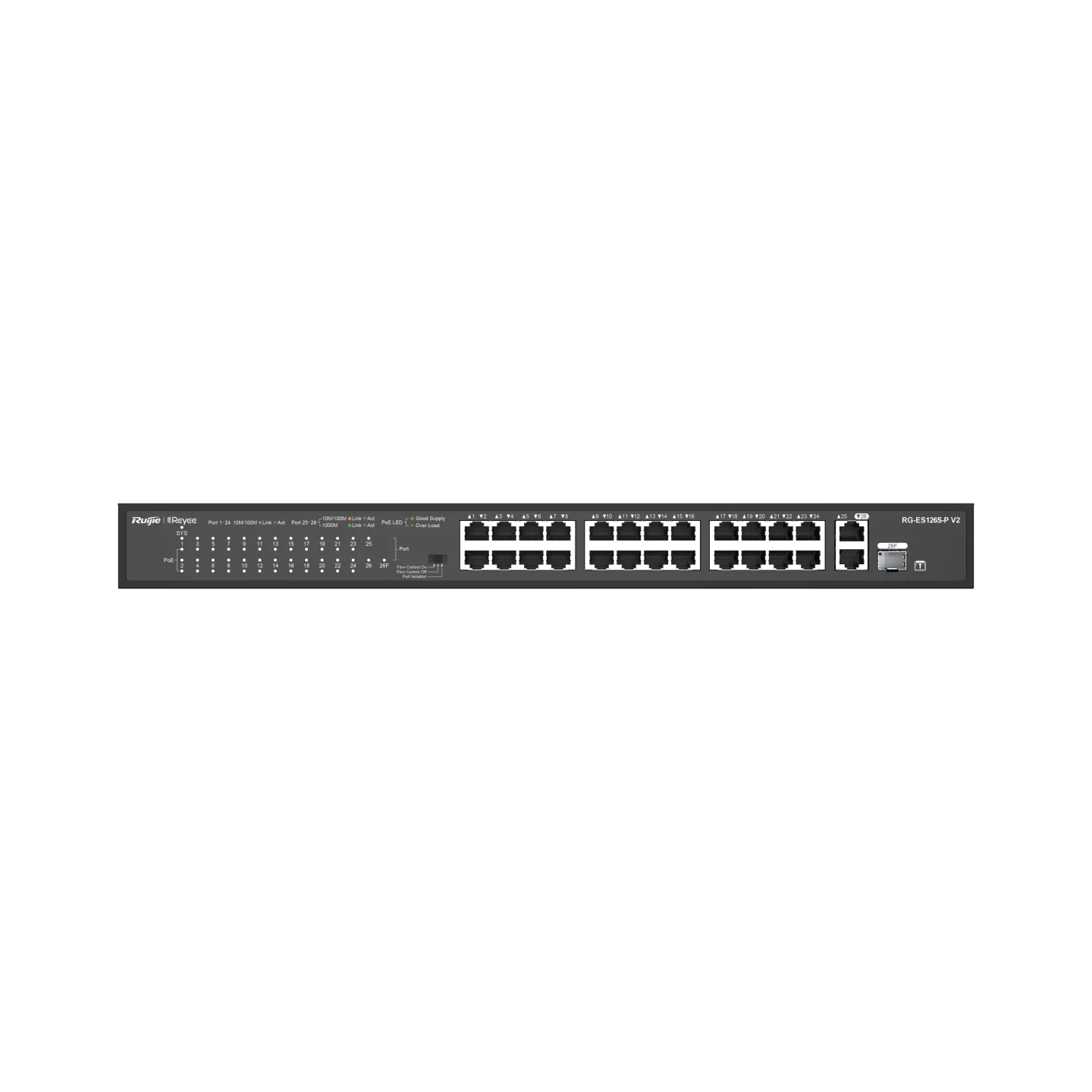 Reyee 24 Port 100Mbps PoE+ Switch 24 Ports PoE + 1 GBE + 1 SFP Port, 370W