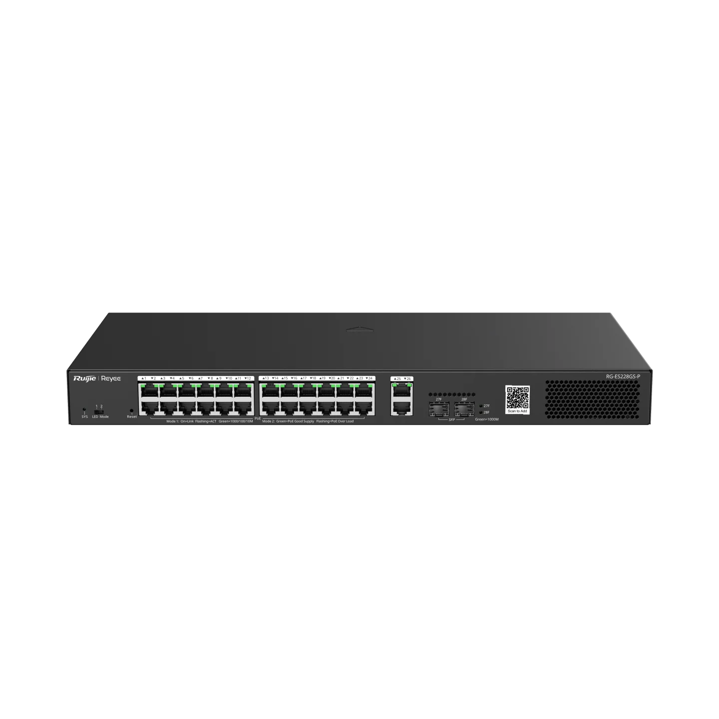 Reyee 28 Port Gigabit PoE+ Smart Switch / 2 SFP Ports - Cloud Managed Switch 370W - Image 2