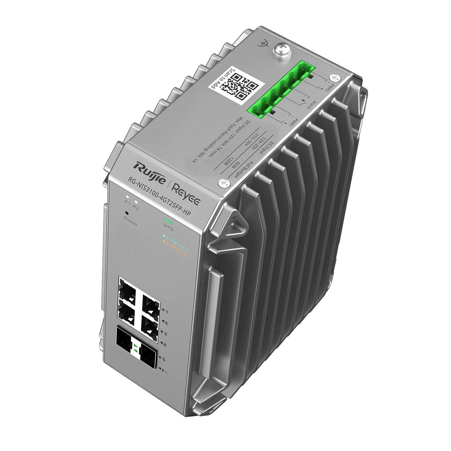Reyee 6 Port Industrial Grade Gigabit Cloud Managed PoE+ Switch with 2 SFP Uplink, 120W - Image 3