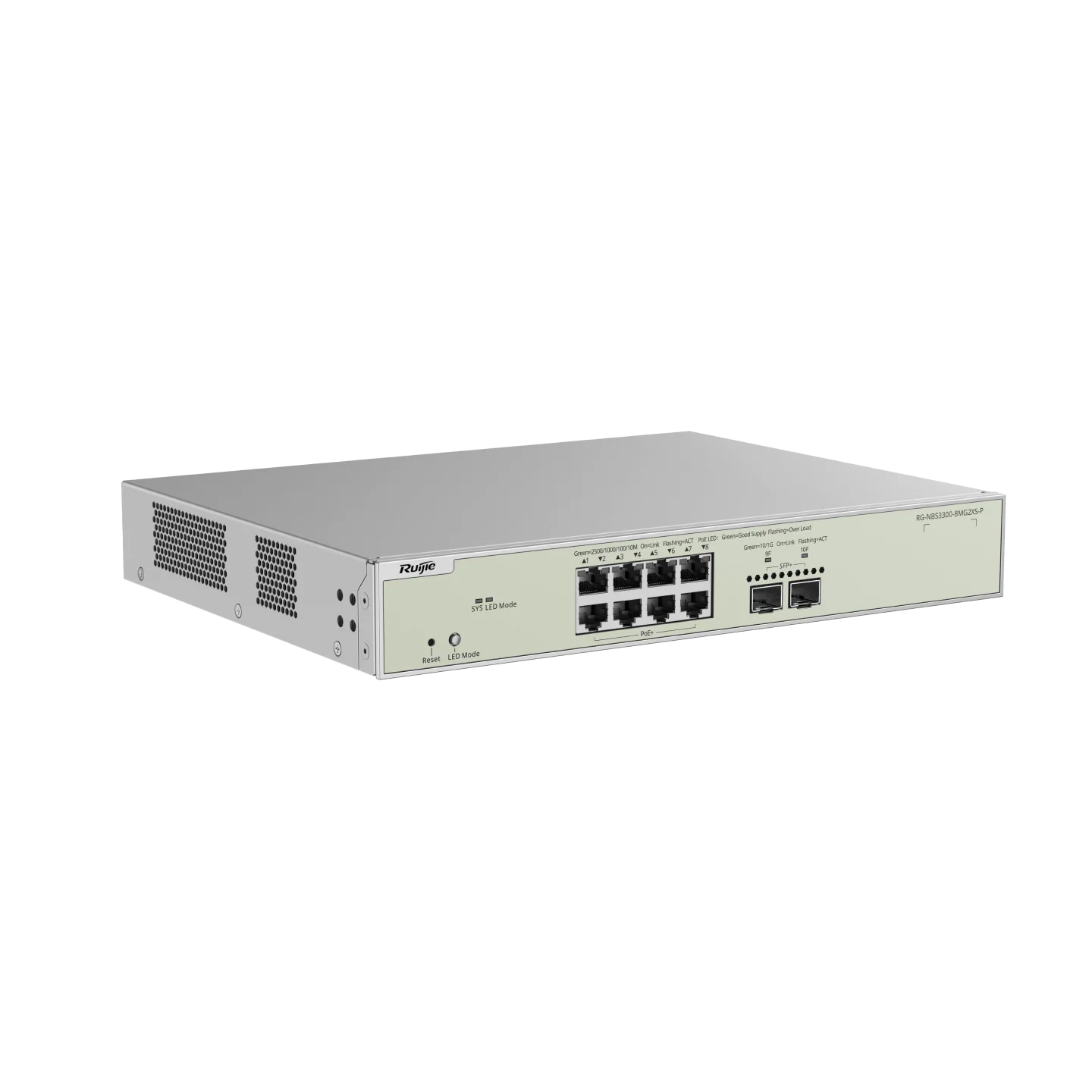 Reyee 8-Port Muti-Gigabit Layer 2 Managed Switch with 8 x PoE+ Ports, and 2 x SFP+ Uplink Ports - Image 2