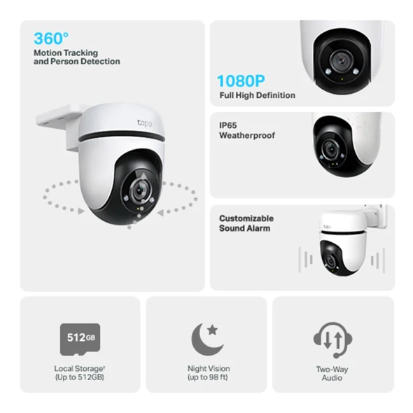 Tapo 1080P Outdoor IP65 Pan Tilt Smart Wi-Fi Two Way Audio - Image 3