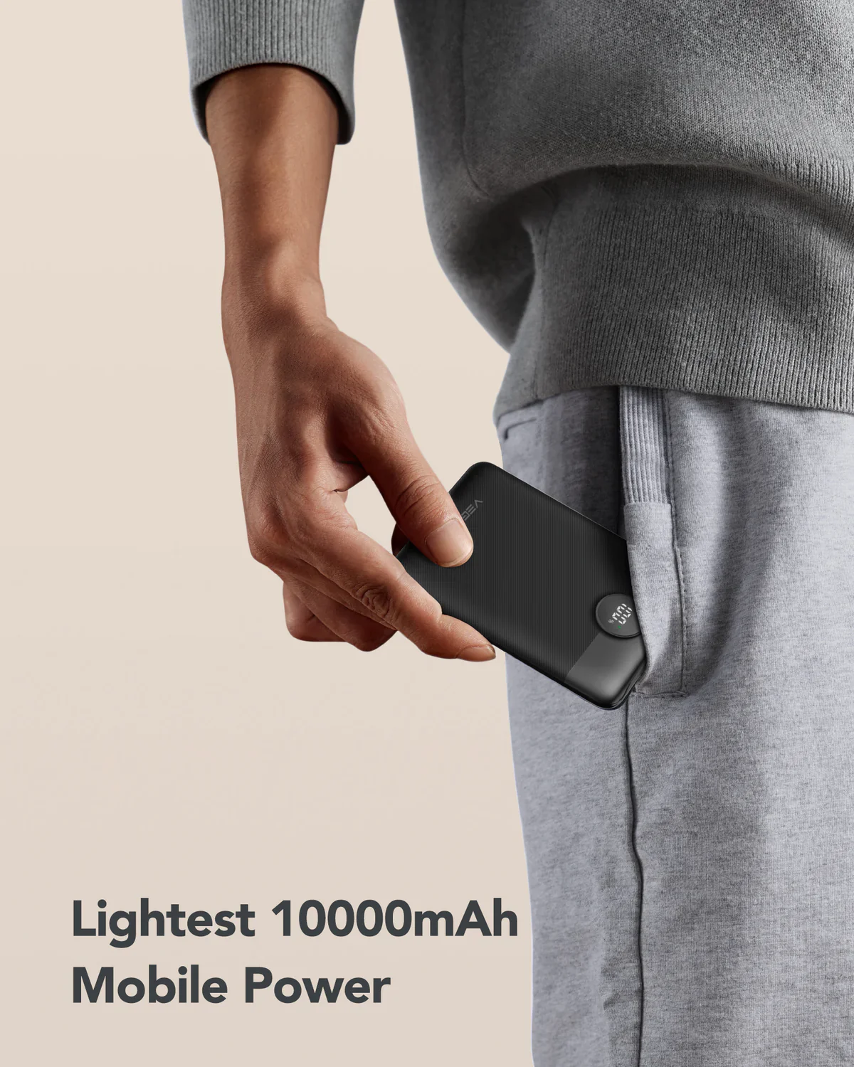 Veger 10,000mAh Powerbank, PD20W, QC3.0, LCD Display, Slimline, Built in USB C / Lightning Cables - Image 3