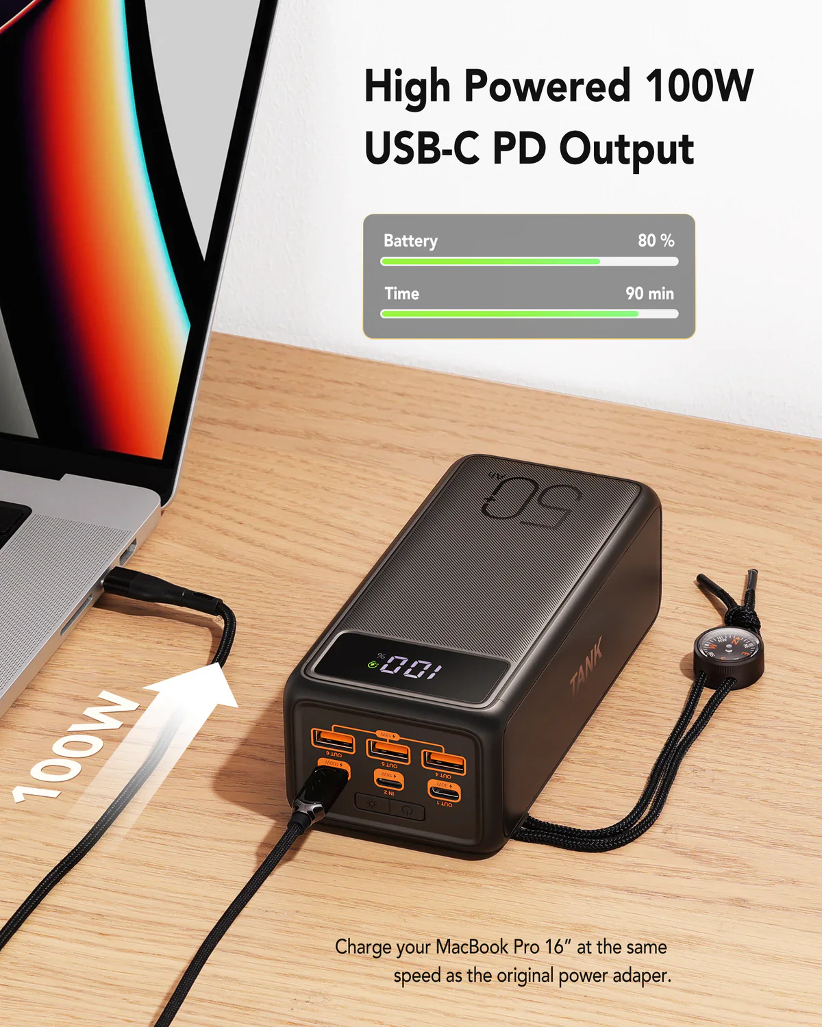 Veger Tank Boost 56,000mAh Powerbank, PD130W, QC3.0, LCD Display, Flashlight, Compass - Image 3