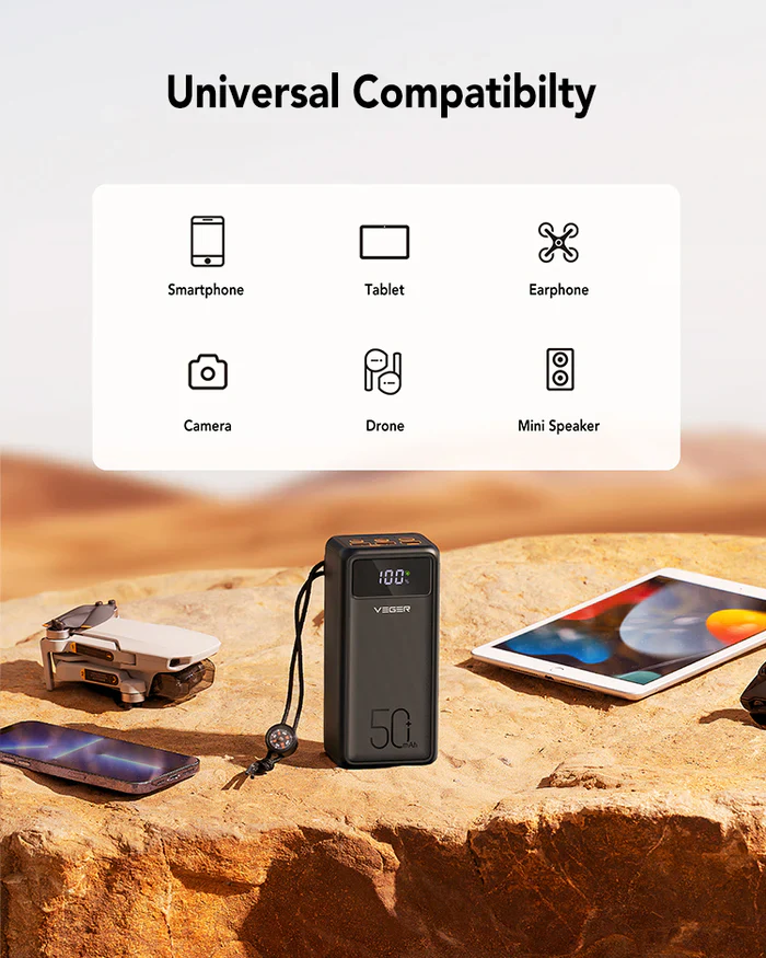 Veger Tank Lite 50,000mAh Powerbank, PD22W, LCD Display, Flashlight, Compass - Image 3